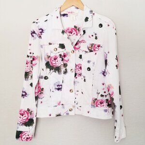 Cynthia Rowley Linen Blend Floral Jacket S Cottage Romantic Spring Summer Pocket